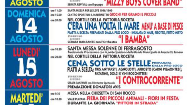 Rocchetta Tanaro, da sabato 13 la grande Festa Patronale