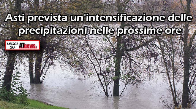 Asti prevista un'intensificazione delle precipitazioni nelle prossime ore