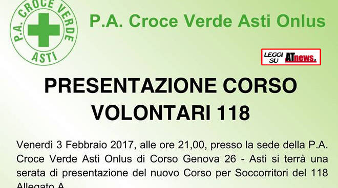 La Croce Verde di Asti presenta il corso per volontari 118