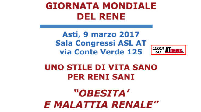 ASL AT, Giornata Mondiale del Rene: Il 9 marzo ad Asti un convegno su obesità e malattie renali