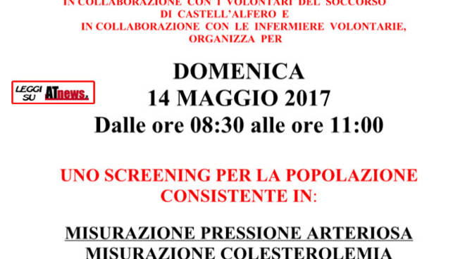 A Portacomaro lo screening sanitario, pressione, colesterolo e glicemia