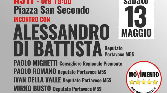 Alessandro Di Battista oggi ad Asti in piazza San Secondo