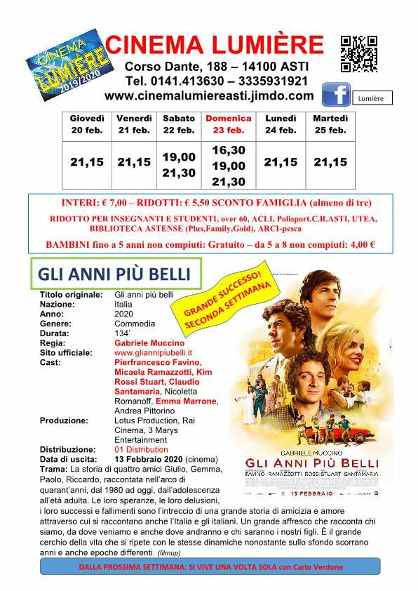 Programmazione settimanale cinema Lumière Asti