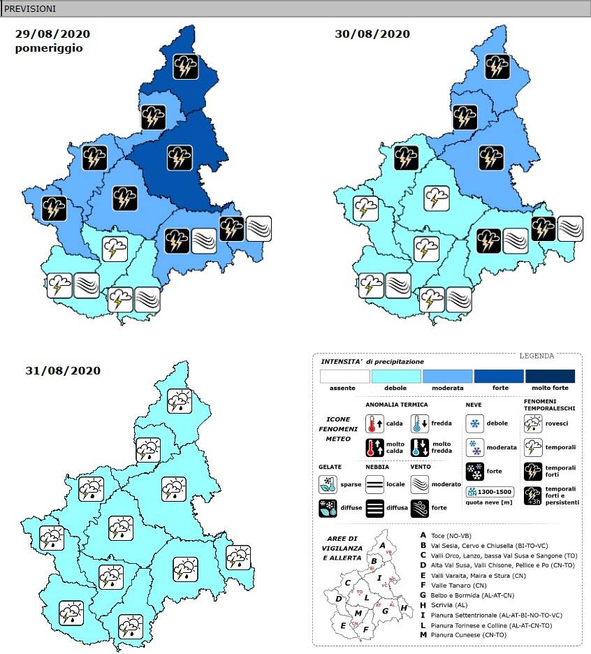 previsioni precipitazioni 29_30_31 agosto 2020 arpa piemonte