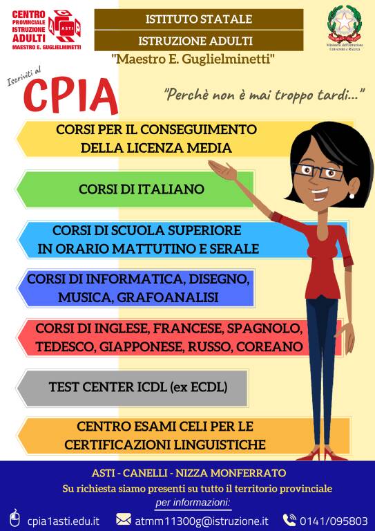 CPIA Asti, continuano le iscrizioni per tutto il mese di settembre