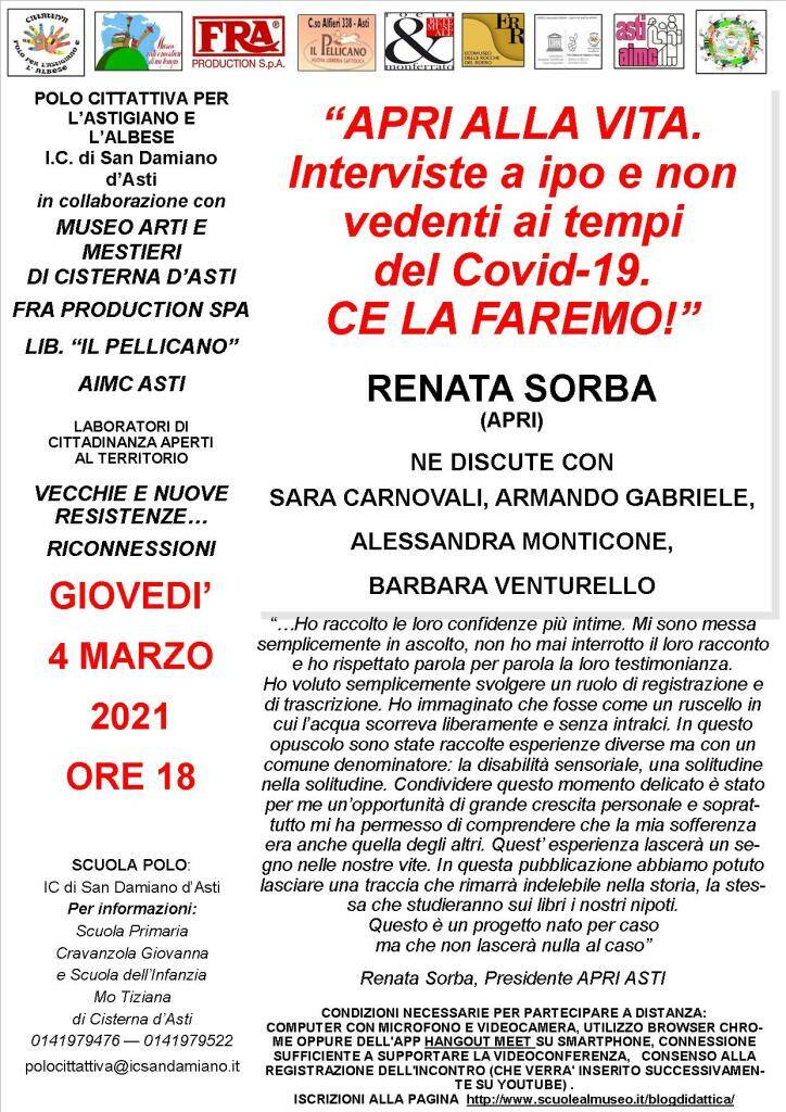 Apri alla vita, interviste a ipo e non vedenti ai tempi del Covid-19. Ce la faremo