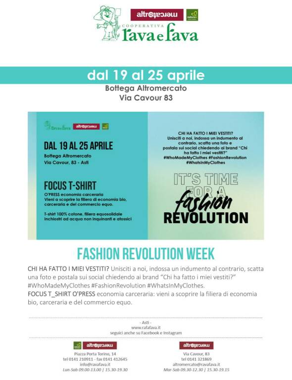 Asti, Bottega Altromercato presenta "Fashion Revolution 2021"