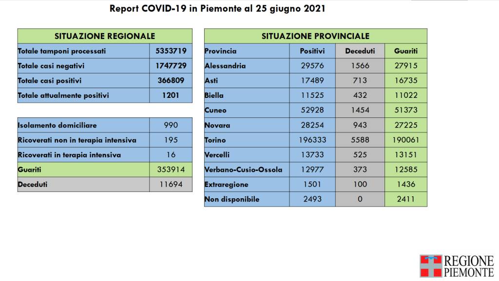 report covid piemonte 25062021