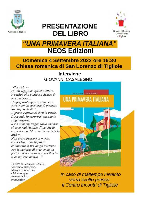 volantino tigliole romanzo una primavera italiana giovanni casalegno