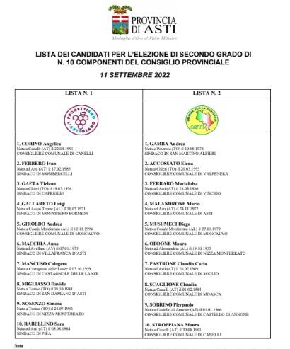 lista elezioni provinciali